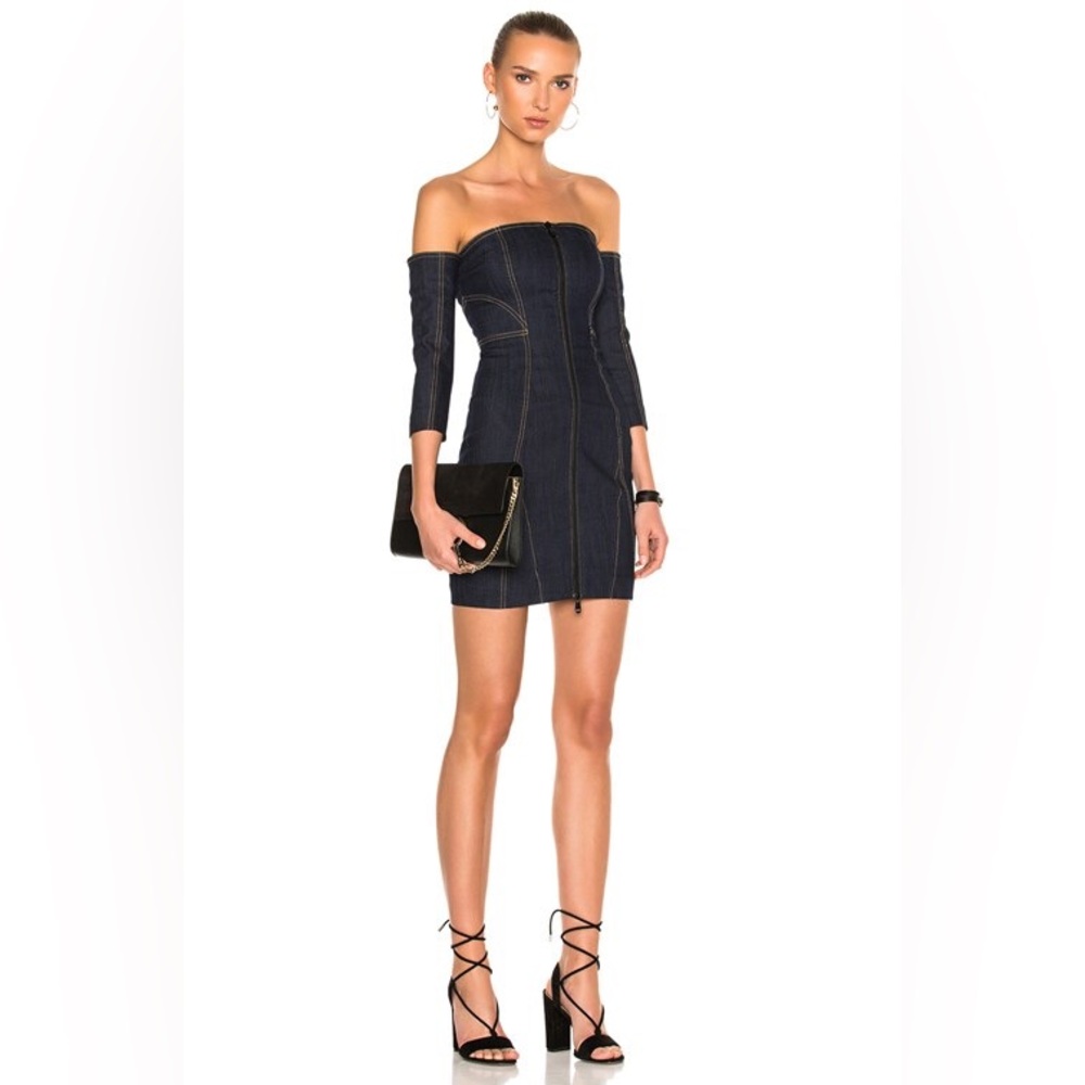 Cinq a Sept Blue Off-Shoulder 3/4 Sleeve Bodycon Dress